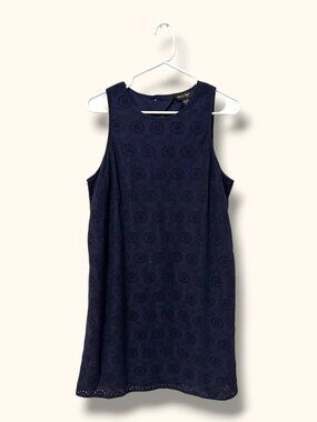 Charlie Paige Dress Womens M Eyelet Sleeveless Shift Keyhole Navy Cotton Lined